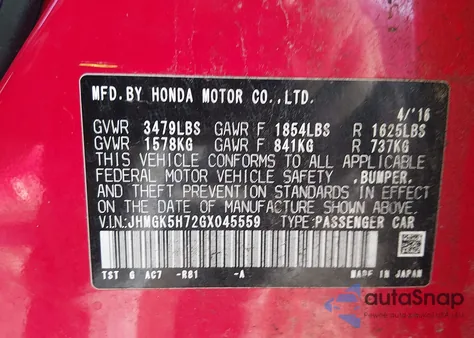 2016 Honda Fit Ex z USA, uszkodzony, nr VIN JHMGK5H72GX045559